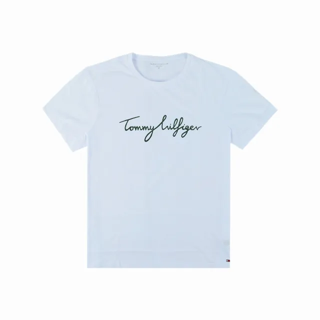 【Tommy Hilfiger】女生短T 刺繡  情侶裝 草寫LOGO一字短袖 短袖 短T(百搭爆款/男女組合)