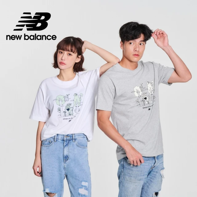 NEW BALANCE NB 趣味插圖短袖上衣_男性_白/灰色任選_MT41912AG_MT41912WT(美版 版型偏大)