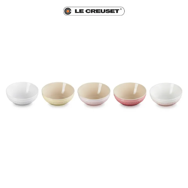 【Le Creuset】童話派對系列瓷器沙拉碗組15cm-5入(雪花白/奶油黃/貝殼粉/薔薇粉/淡粉紅)