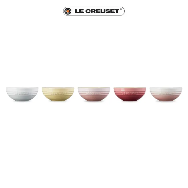 【Le Creuset】童話派對系列瓷器沙拉碗組15cm-5入(雪花白/奶油黃/貝殼粉/薔薇粉/淡粉紅)