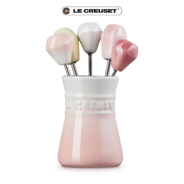 【Le Creuset】童話派對系列瓷器餐叉組5入(雪花白/奶油黃/貝殼粉/薔薇粉/淡粉紅)