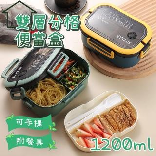 【COLACO】繽紛拚色可微波雙層分格便當盒-附餐具1200ml