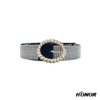 【HONOR 山形屋】水鑽柳葉釦環軟式皮帶