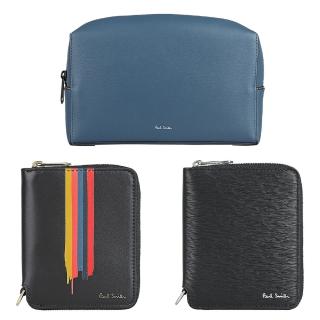 【Paul Smith】PAUL SMITH簽名LOGO牛皮小牛皮拉鍊短夾/對開短夾/手拿包(款式任選)
