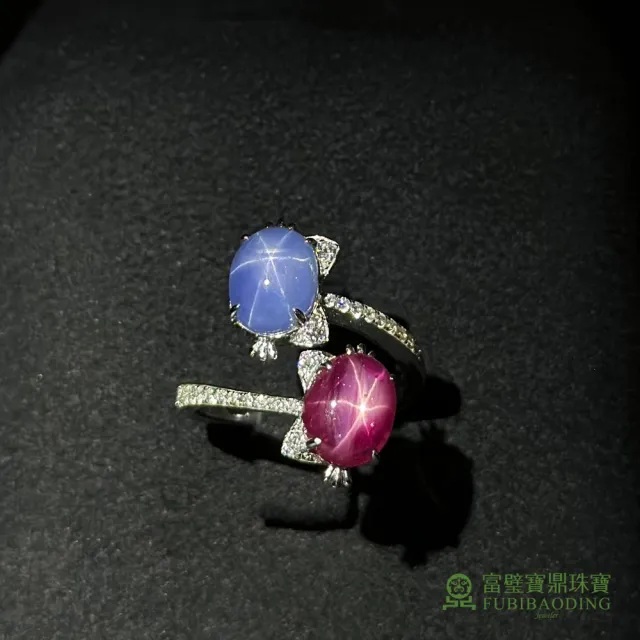 【Fubibaoding jeweler 富璧寶鼎珠寶】星光紅藍寶石鑲鑽貓咪戒指(紅寶石 藍寶石 鑽戒 情人節 國際圍#11)