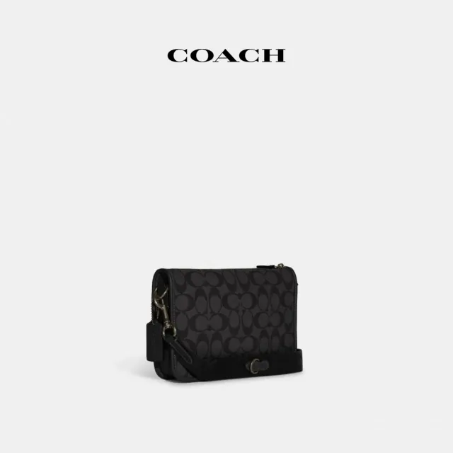 【COACH蔻馳官方直營】HERITAGE撞色經典Logo多功能斜背手袋-QB/炭黑色/黑色(C8141)