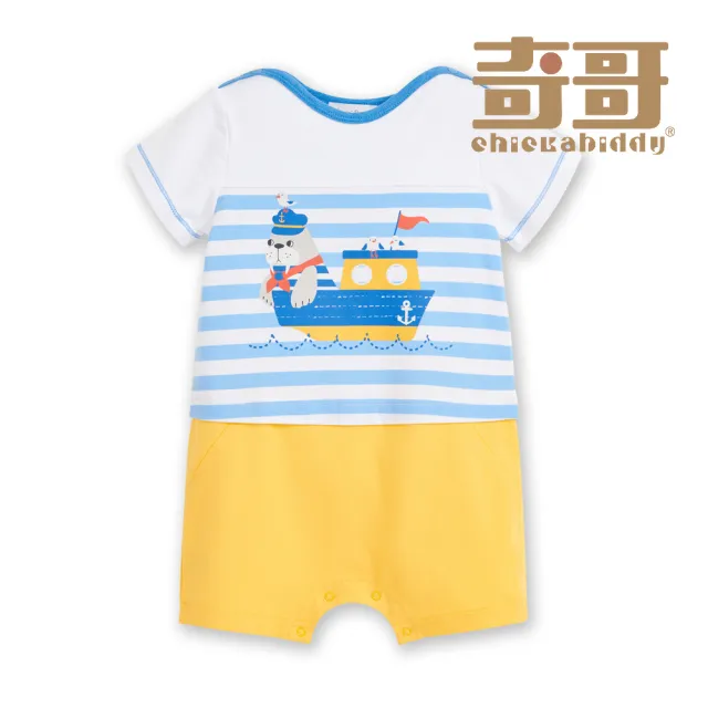 【奇哥】Chic a Bon 嬰幼童裝 海洋守護隊海象短袖兔裝/連身衣-吸濕排汗+抗UV(3-18個月 防曬)