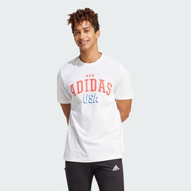 【adidas 愛迪達】上衣 男款 短袖上衣 運動 M AMER G T 白紅 IR5821(S2637)