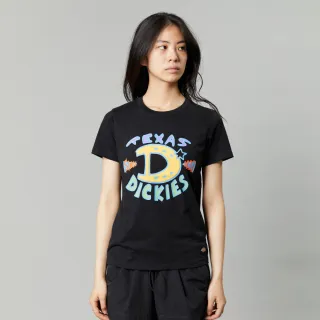 【Dickies】女款黑色純棉胸前大尺寸趣味文字印花短袖T恤｜DK011631BLK