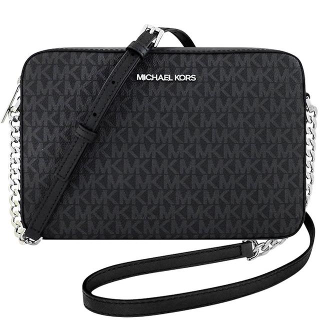 【Michael Kors】Jet Set Item 銀釦LOGO PVC方形鍊帶相機包(黑色)