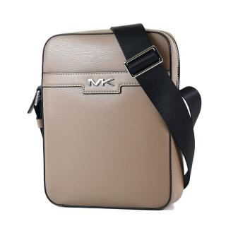 【Michael Kors】男款 水波紋防刮拉鍊斜揹包-可可色