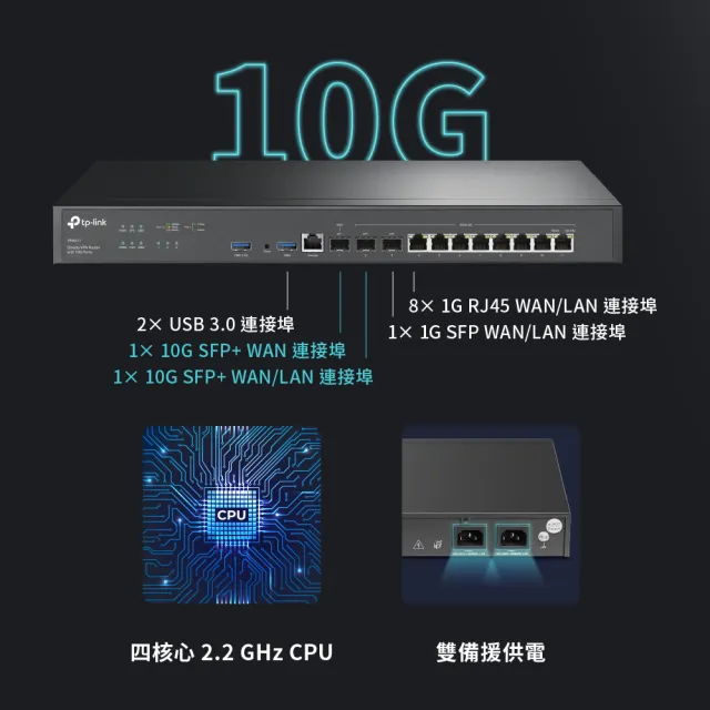 【TP-Link】ER8411 10Gigabit Omada控制器 VPN雲端管理路由器(SFP+ WAN 商辦/企業適用)