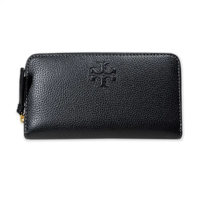 【TORY BURCH】Thea系列簡約黑TB logo牛皮拉鍊長夾/附證件夾(146471-001)