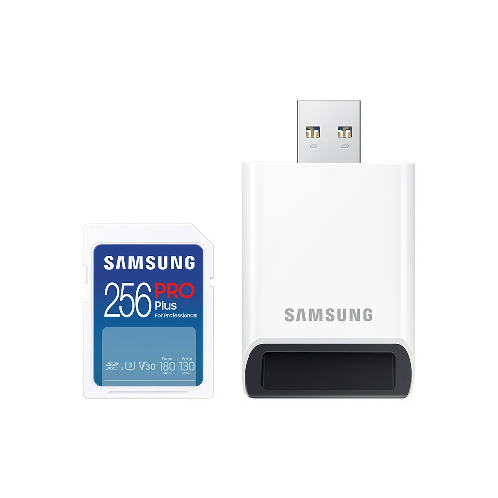 【SAMSUNG 三星】2024 PRO Plus SD 256GB記憶卡 含讀卡機 公司貨(單眼 數位相機 攝影機 筆電)