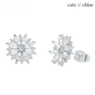 【Cate & Chloe】Lily 18K白金魅力綻放花之耳環(白金閃耀)