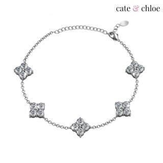 【Cate & Chloe】Adeline 璀璨流蘇18K白金施華洛士奇幸運草手鍊(搭配精美原廠禮盒)