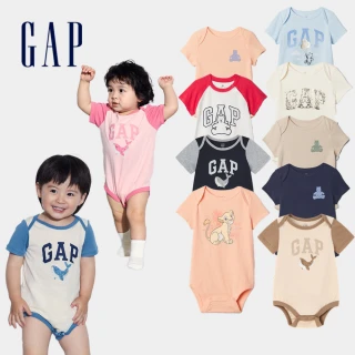 【GAP】嬰兒裝 Logo純棉小熊印花圓領短袖包屁衣-多色可選(402477&427711&434527&505583)