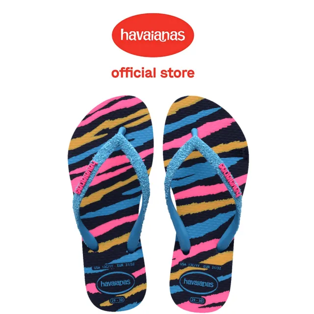 【havaianas 哈瓦仕】拖鞋 童鞋 兒童 夾腳拖 亮粉 Kids Slim Glitter II 藍 4146976-1327K(哈瓦士)