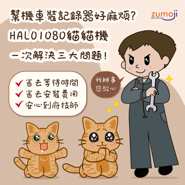 【LOOKING 錄得清】含到府安裝 ZUMOJI HALO1080 貓貓機 機車行車記錄器 贈32G卡 前後雙錄(機車行車紀錄器)