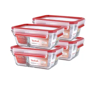 【Tefal 特福】新一代無縫膠圈耐熱分隔玻璃保鮮盒800ML-4入組(長形)