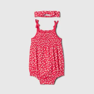 【GAP】嬰兒裝 純棉圓領吊帶包屁衣-紅色(434798)