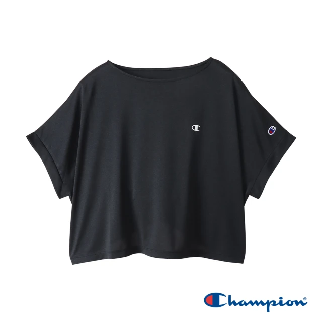 Champion 官方直營-寬版印花LOGO速乾短袖TEE-女(黑色)