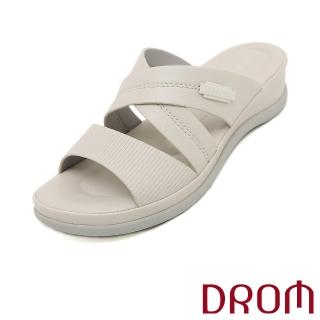 【DROM】坡跟拖鞋 厚底拖鞋/極簡純色交叉一字坡跟厚底拖鞋(杏)
