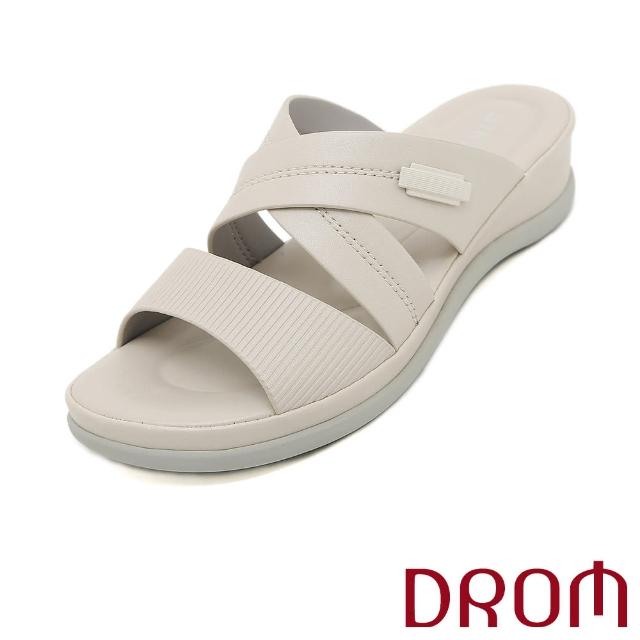 【DROM】坡跟拖鞋 厚底拖鞋/極簡純色交叉一字坡跟厚底拖鞋(杏)