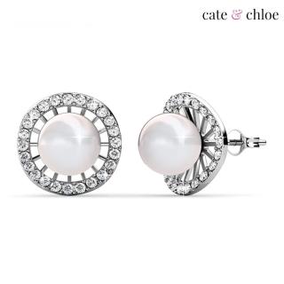 【Cate & Chloe】Nina 18K白金璀璨幻夢淡水珍珠施華洛世奇水晶耳環(簡約優雅和時尚風格)