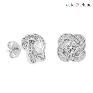 【Cate & Chloe】Stella 螺旋吊墜唯美CZ鑽18K鍍白金耳環(簡約優雅和時尚風格)