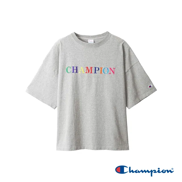【Champion】官方直營-純棉寬版落肩彩色LOGO刺繡短袖TEE-女(灰色)
