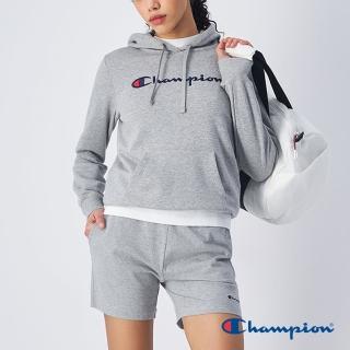 【Champion】官方直營-純棉草寫LOGO刺繡短褲-女(灰色)