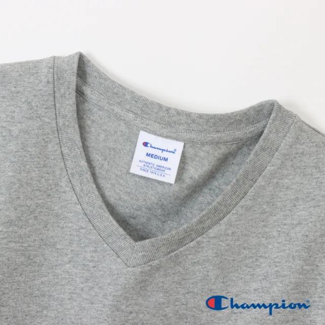 【Champion】官方直營-純棉寬版草寫LOGO刺繡V領短袖TEE-女(灰色)