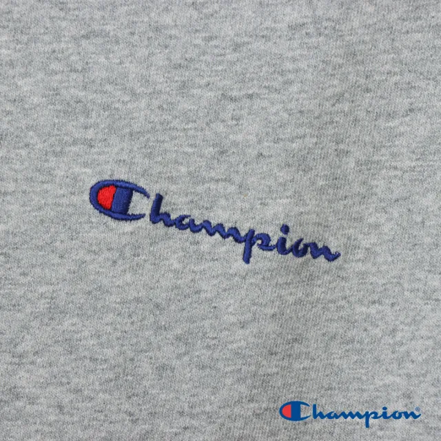 【Champion】官方直營-純棉寬版草寫LOGO刺繡V領短袖TEE-女(灰色)