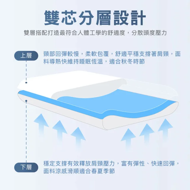 【ISHUR 伊舒爾】買1送1 頂級深睡雙芯記憶枕(贈天絲枕套2入/夾芯枕/超大枕面/枕芯/枕頭)