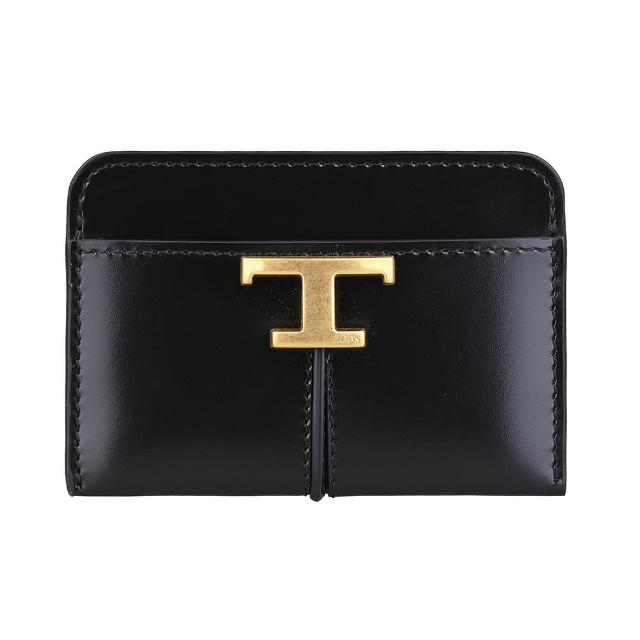 【TOD’S】TOD’S T Timeless經典LOGO復古T字小牛皮2卡卡片夾(黑)