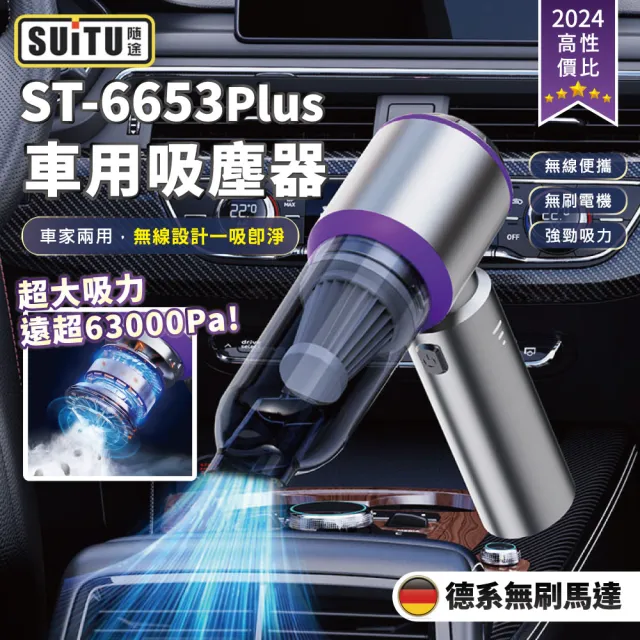 【SUiTU】無刷電機Plus款 USB充電 強勁吸力款 車用吸塵器 ST-6653Plus 隨途(家車吹吸兩用 無線手持款)