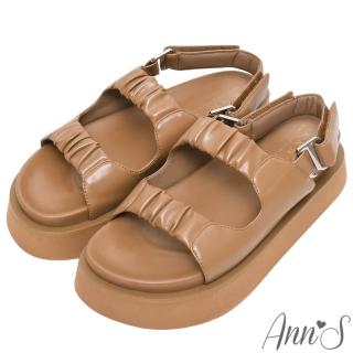 【Ann’S】二代彈力厚底Plus+質感抓皺皮革可兩穿結涼拖鞋5cm(棕)