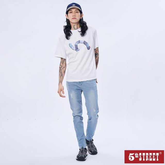 【5th STREET】男裝彈力修身小直筒褲-石洗藍