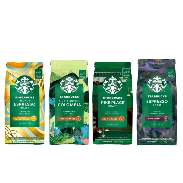 【STARBUCKS 星巴克】咖啡豆200g/包(派克市場/黃金烘焙/哥倫比亞/濃縮烘焙)