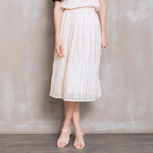 【perng yuh 芃諭名品】漫漫波光 條飾 鬆緊腰 剪花 圓裙(2024 SS Collection｜3A春夏系列)