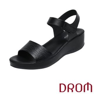 【DROM】坡跟涼鞋 厚底涼鞋/波浪壓紋魚口露趾坡跟厚底涼鞋(黑)