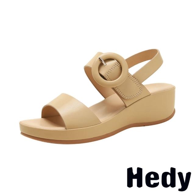 【Hedy】厚底涼鞋/極簡個性復古圓釦厚底涼鞋(杏)