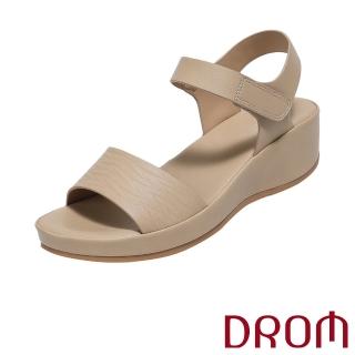 【DROM】坡跟涼鞋 厚底涼鞋/波浪壓紋魚口露趾坡跟厚底涼鞋(杏)