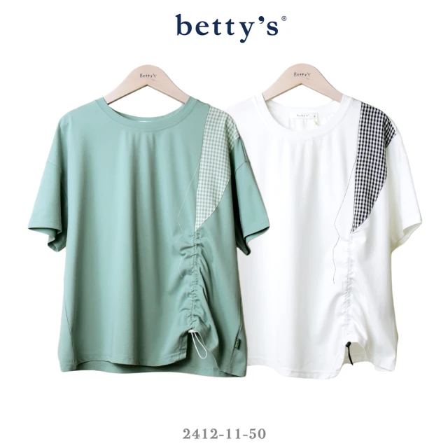 betty’s 貝蒂思 格紋拼接下擺造型抽繩短袖T-shirt(共二色)