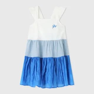 【GAP】女童裝 Logo方領短袖洋裝-白藍撞色(498704)