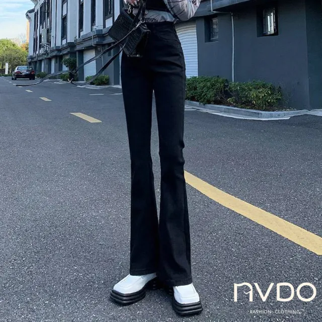 【NVDO】現貨 復古來襲瘦瘦腿喇叭牛仔褲-3色可選(M-2XL/微彈力面料/F068)