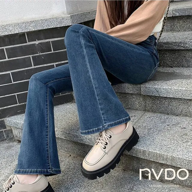【NVDO】現貨 復古來襲瘦瘦腿喇叭牛仔褲-3色可選(M-2XL/微彈力面料/F068)