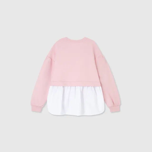 【GAP】女童裝 Logo印花假兩件圓領長袖上衣-粉色(890218)