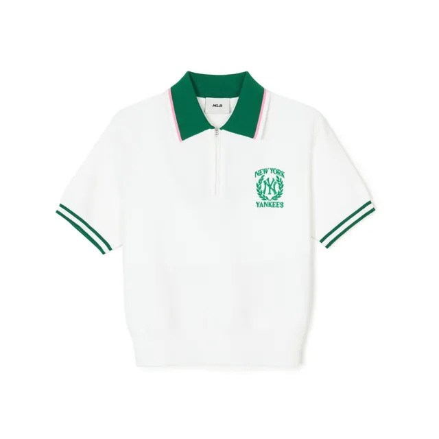 【MLB】女版短版半拉鍊 POLO衫 Varsity系列 紐約洋基隊(3FKPV0543-50IVS)